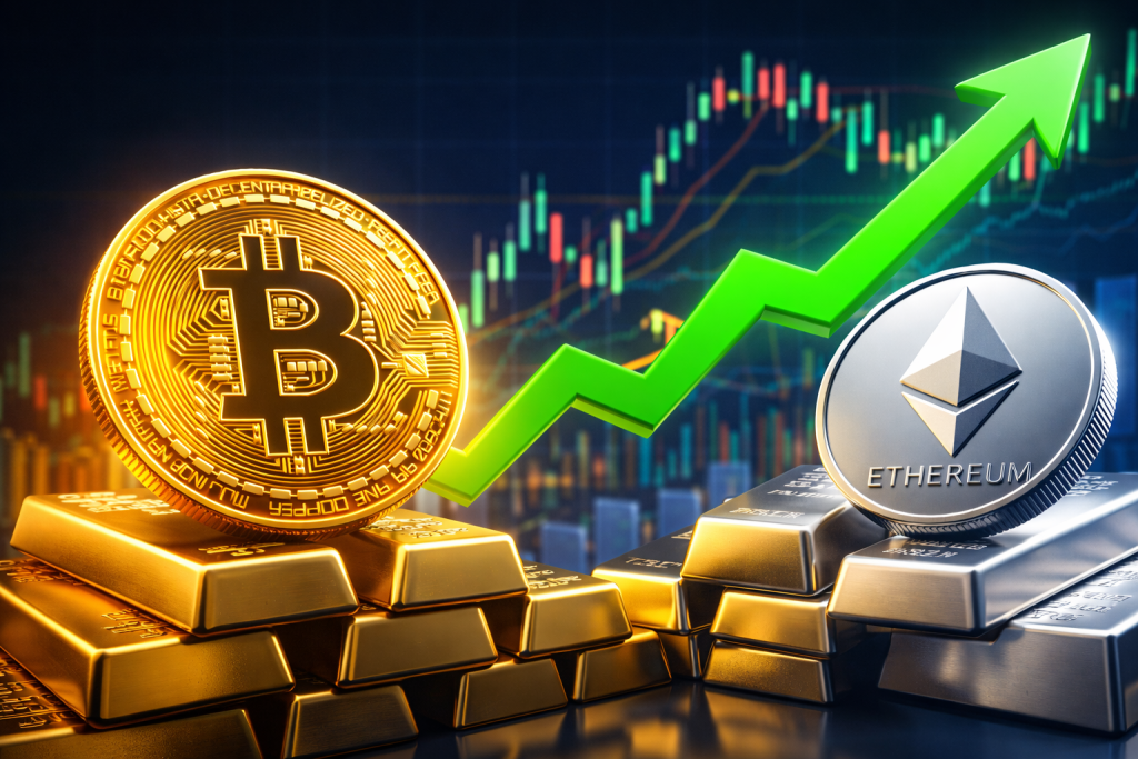 Рост Bitcoin и Ethereum может ускориться после завершения ралли золота и серебра
