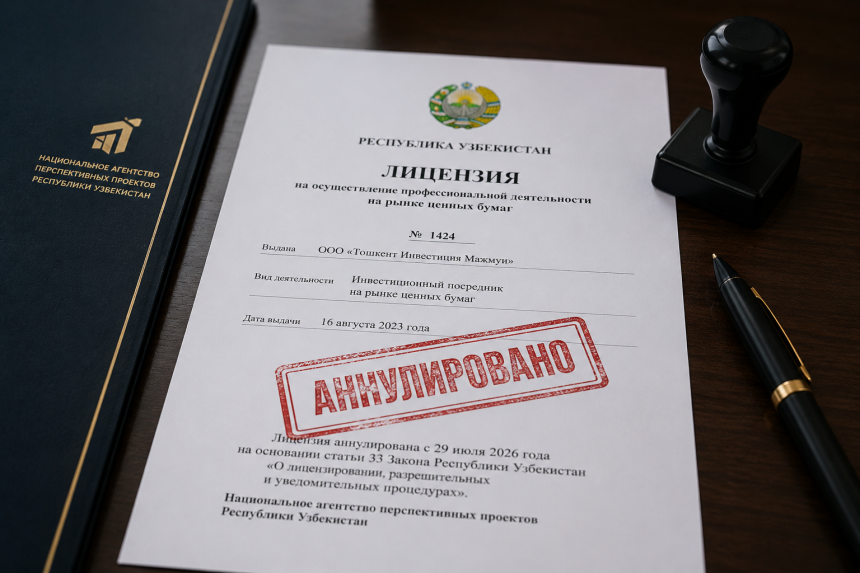 НАПП аннулировало лицензию инвестиционного посредника «Тошкент Инвестиция Мажмуи»