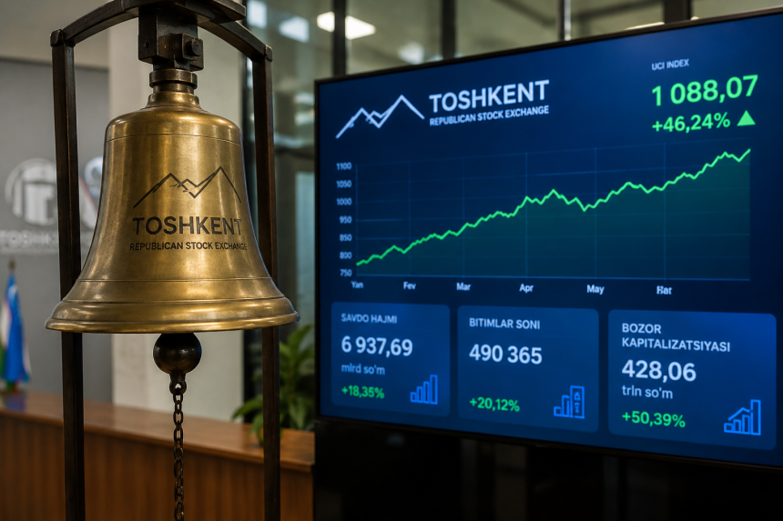 cf977ee7-1c41-4fdb-bc6a-97bf38a69897 Объем торгов на фондовой бирже «Тошкент» достиг 6,94 трлн сумов в первом полугодии